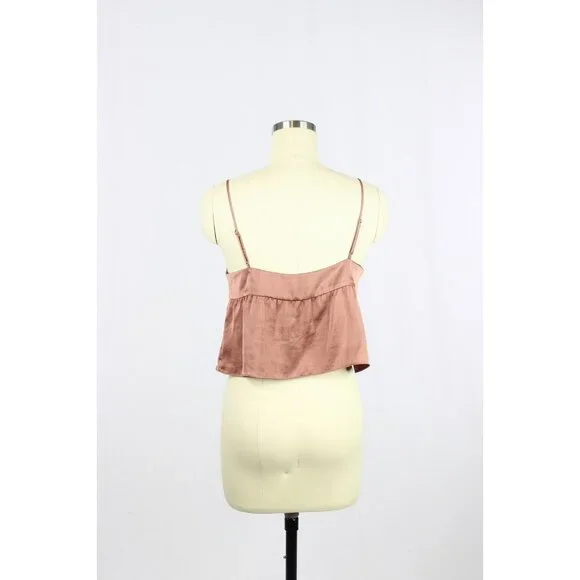 Aritzia LITTLE MOON Lover Nutmeg Brown Satin Cropped Peplum Camisole, Size XS - Picture 3 of 13